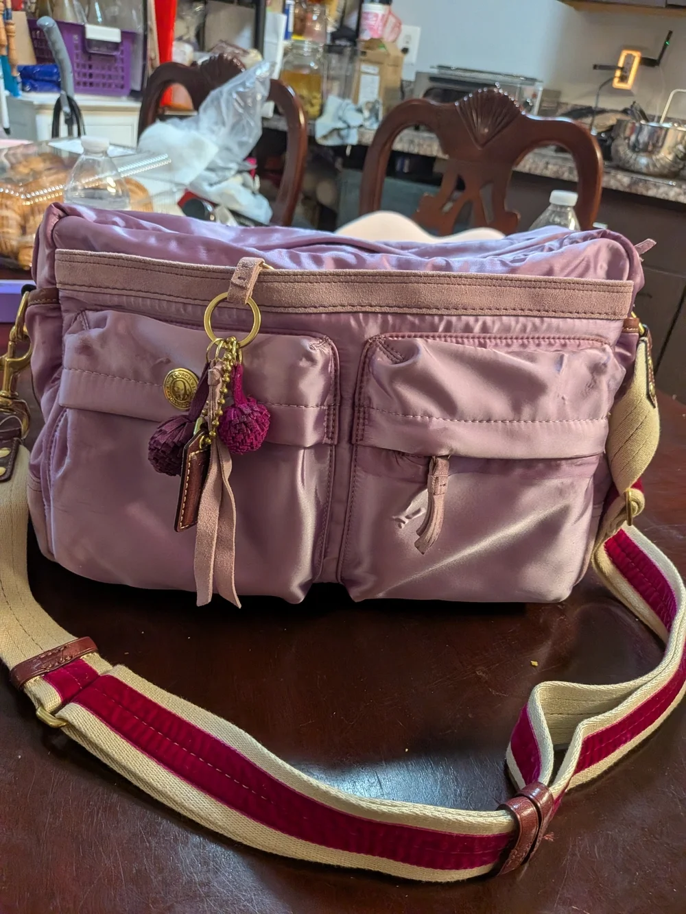 Coach Pink Nylon Crossbody with Pom Pom Charm